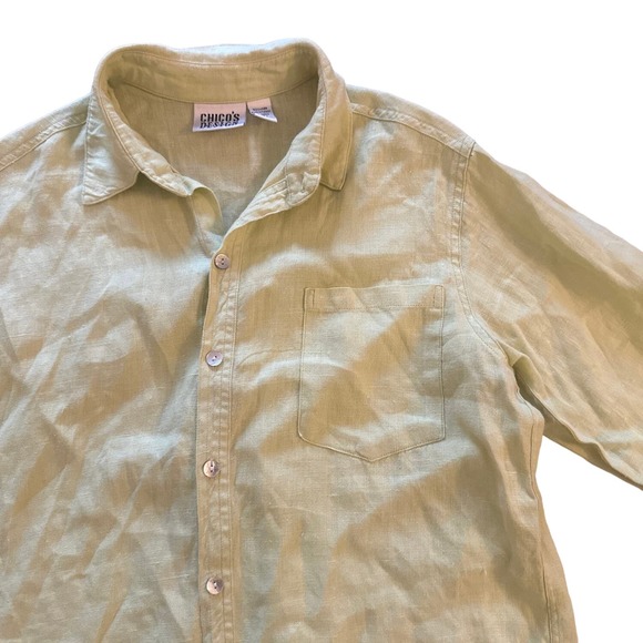 Women 1 M Chico's Design 100% Linen Button-Down Lime Green Blouse Shirt Top - Picture 2 of 6